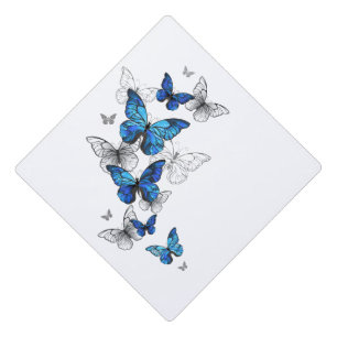 Blue Flying Butterflies Morpho Graduation Cap Topper