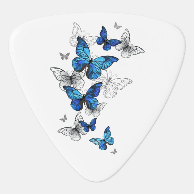 Blue Flying Butterflies Morpho Guitar Pick (Front)