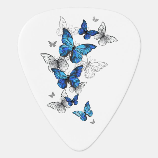 Blue Flying Butterflies Morpho Guitar Pick (Front)