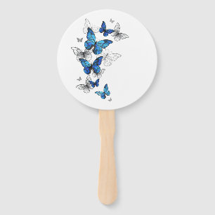 Blue Flying Butterflies Morpho Hand Fan