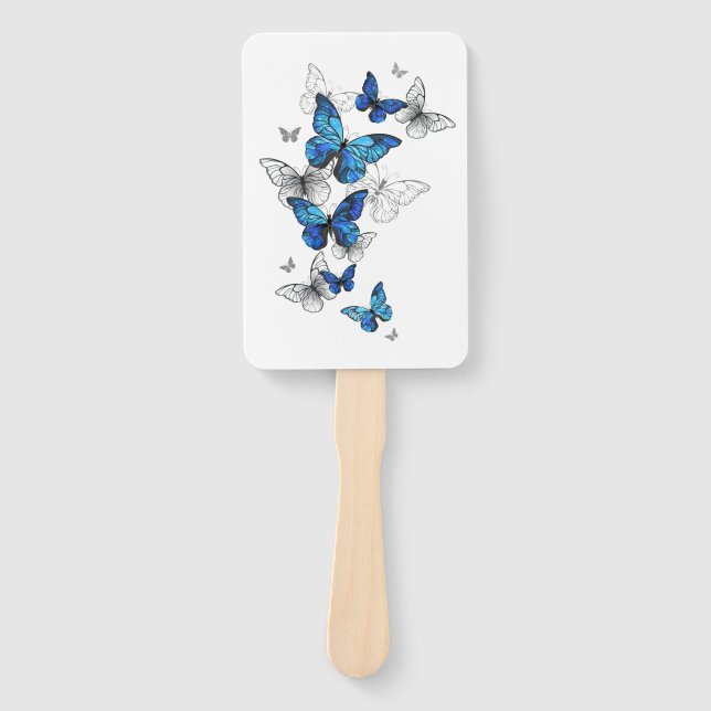 Blue Flying Butterflies Morpho Hand Fan (Front)
