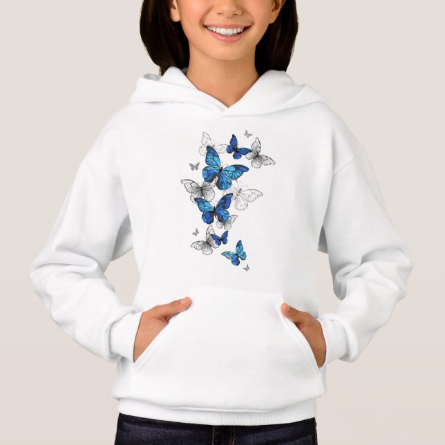 Blue Flying Butterflies Morpho Hoodie (Front)