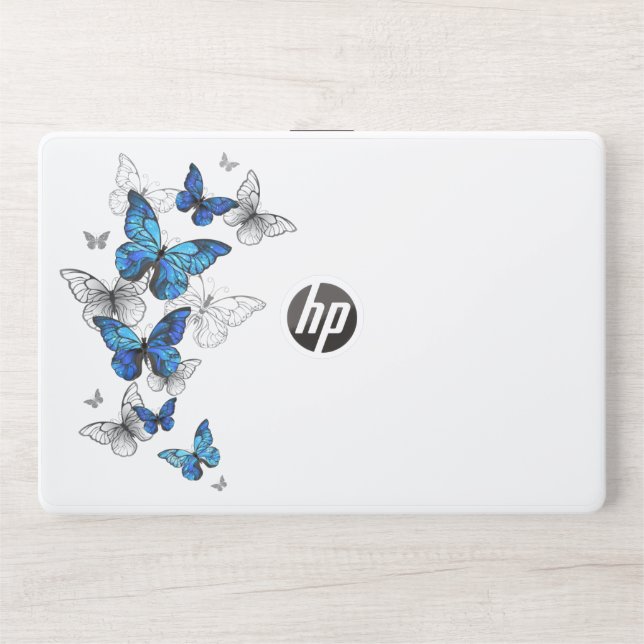 Blue Flying Butterflies Morpho HP Laptop Skin (Front)
