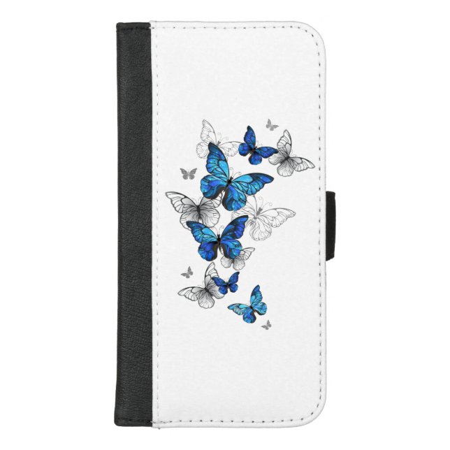 Blue Flying Butterflies Morpho iPhone Wallet Case (Front)