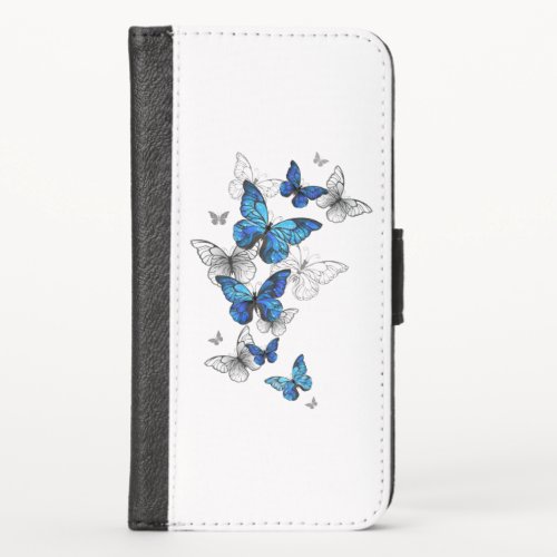 Blue Flying Butterflies Morpho iPhone X Wallet Case