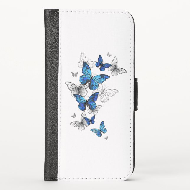 Blue Flying Butterflies Morpho iPhone Wallet Case (Front)