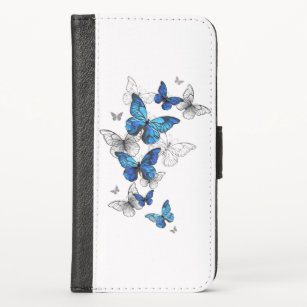 Blue Flying Butterflies Morpho iPhone XS Wallet Case
