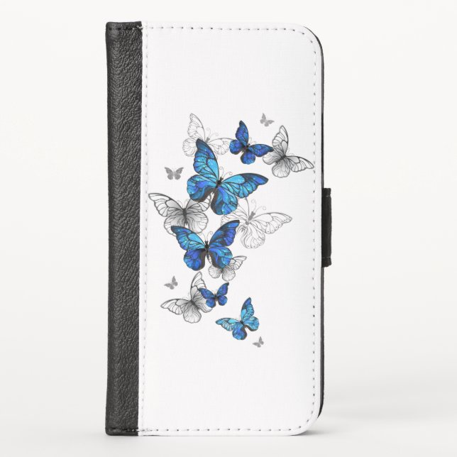 Blue Flying Butterflies Morpho iPhone Wallet Case (Front)