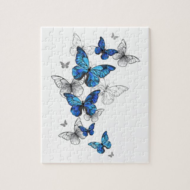 Blue Flying Butterflies Morpho Jigsaw Puzzle (Vertical)