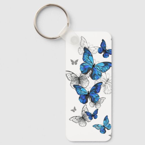 Blue Flying Butterflies Morpho Keychain