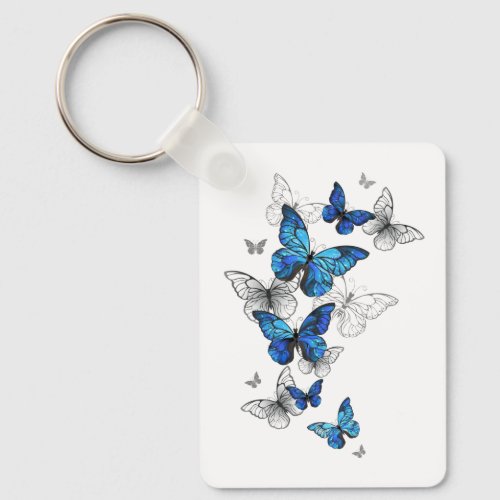 Blue Flying Butterflies Morpho Keychain