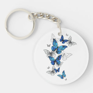 Blue Flying Butterflies Morpho Keychain
