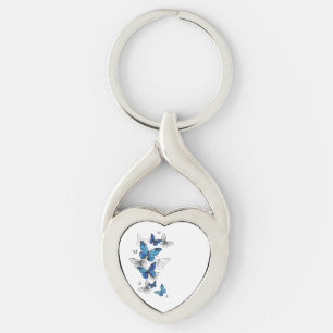 Blue Flying Butterflies Morpho Keychain