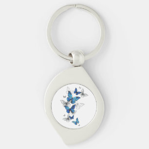 Blue Flying Butterflies Morpho Keychain