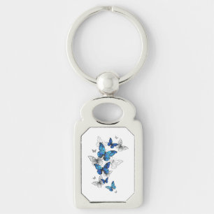 Blue Flying Butterflies Morpho Keychain