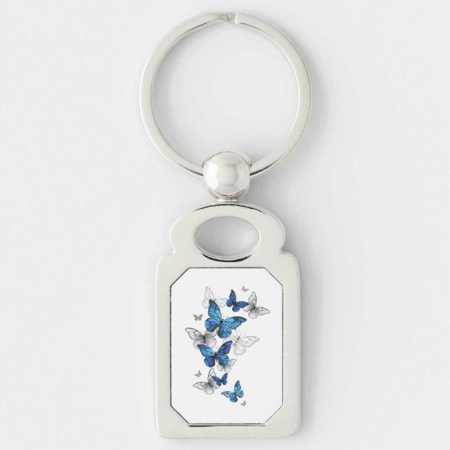 Blue Flying Butterflies Morpho Keychain (Front)