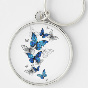 Blue Flying Butterflies Morpho Keychain