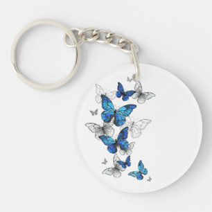 Blue Flying Butterflies Morpho Keychain
