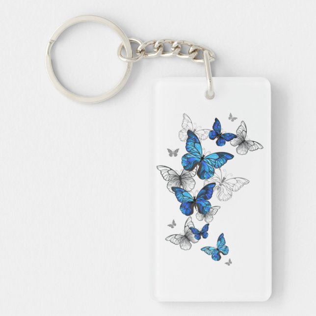Blue Flying Butterflies Morpho Keychain (Front)