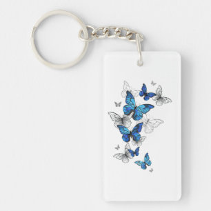 Blue Flying Butterflies Morpho Keychain