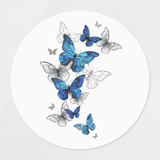 Blue Flying Butterflies Morpho Kids' Labels (Design 1)