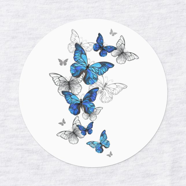 Blue Flying Butterflies Morpho Kids' Labels (Design 1)