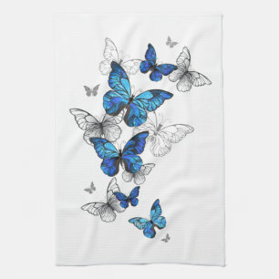 Blue Flying Butterflies Morpho Kitchen Towel