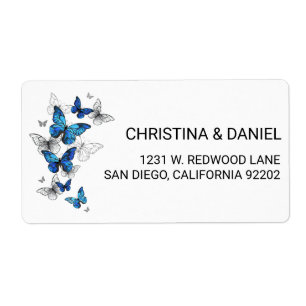 Blue Flying Butterflies Morpho Label