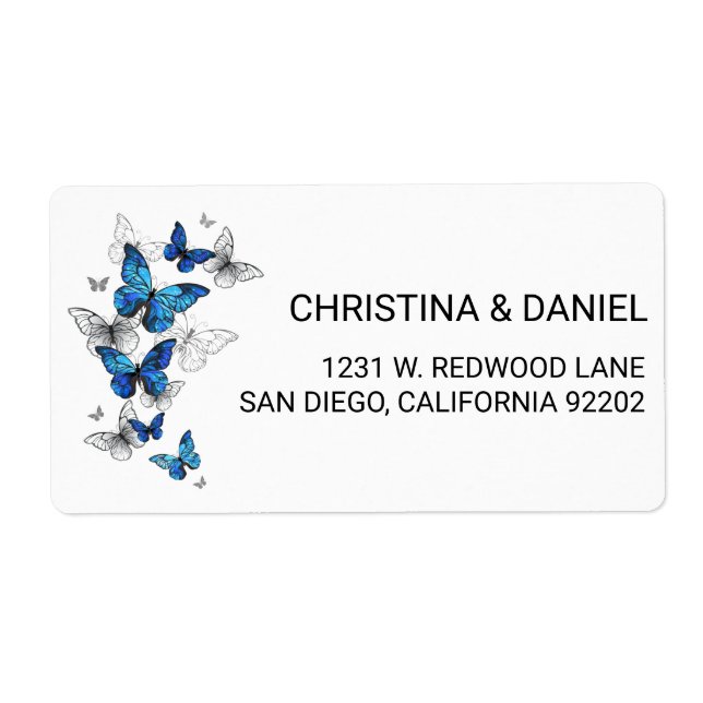 Blue Flying Butterflies Morpho Label (Front)