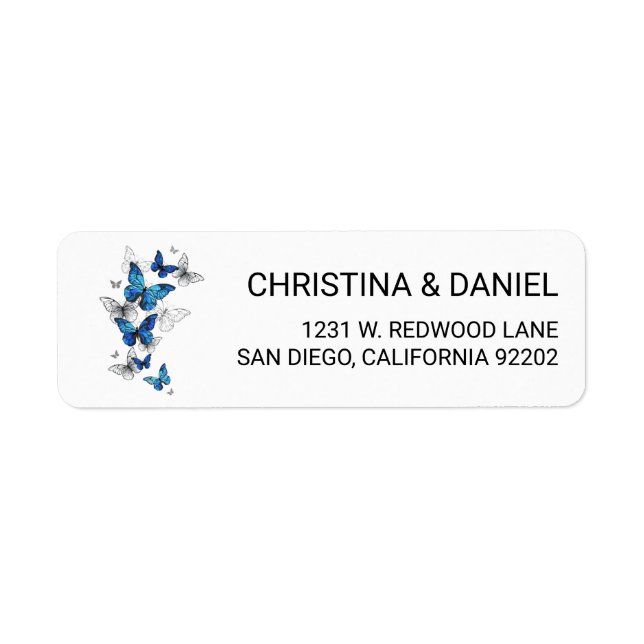 Blue Flying Butterflies Morpho Label (Front)