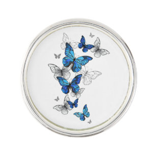 Blue Flying Butterflies Morpho Lapel Pin