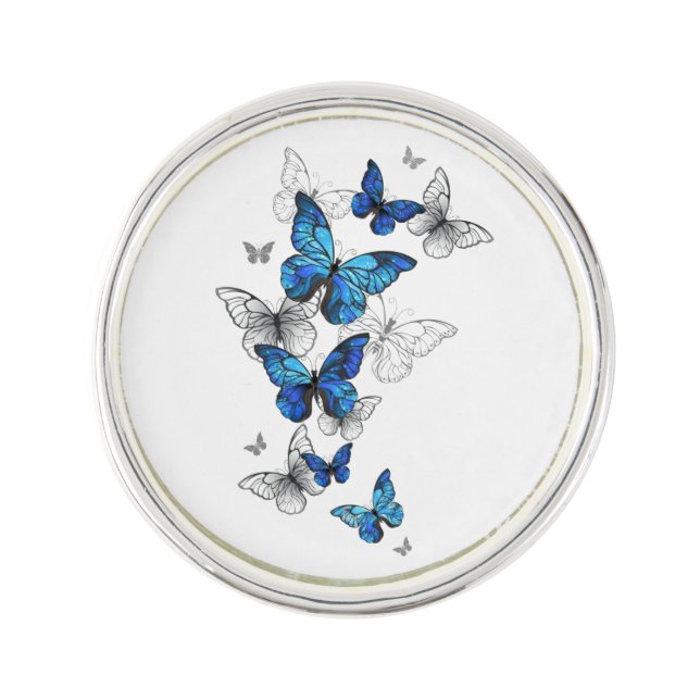 Blue Flying Butterflies Morpho Lapel Pin (Front)