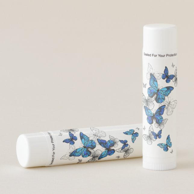 Blue Flying Butterflies Morpho Lip Balm (Front)