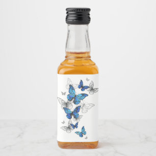 Blue Flying Butterflies Morpho Liquor Bottle Label
