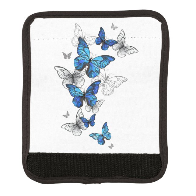 Blue Flying Butterflies Morpho Luggage Handle Wrap (Front)