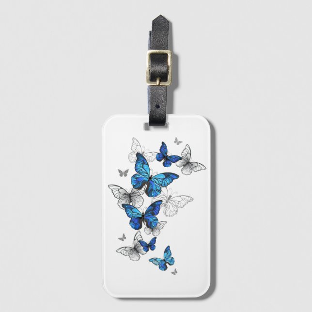 Blue Flying Butterflies Morpho Luggage Tag (Front Vertical)