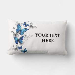 Blue Flying Butterflies Morpho Lumbar Pillow