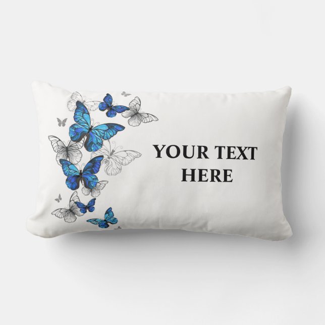 Blue Flying Butterflies Morpho Lumbar Pillow (Front)