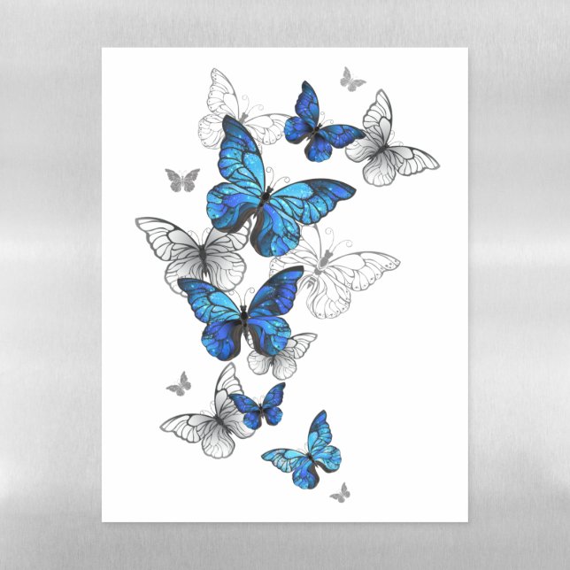 Blue Flying Butterflies Morpho Magnetic Dry Erase Sheet (Vertical)