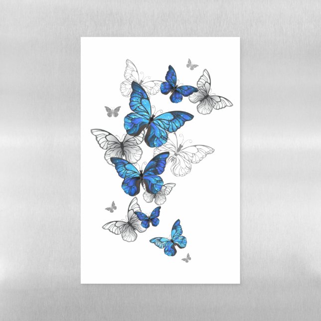 Blue Flying Butterflies Morpho Magnetic Dry Erase Sheet (Vertical)