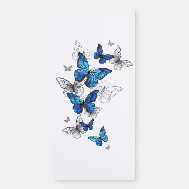 Blue Flying Butterflies Morpho Magnetic Notepad (Front)