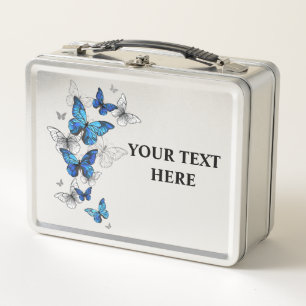 Blue Flying Butterflies Morpho Metal Lunch Box