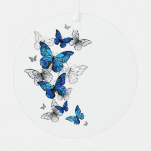 Blue Flying Butterflies Morpho Metal Ornament