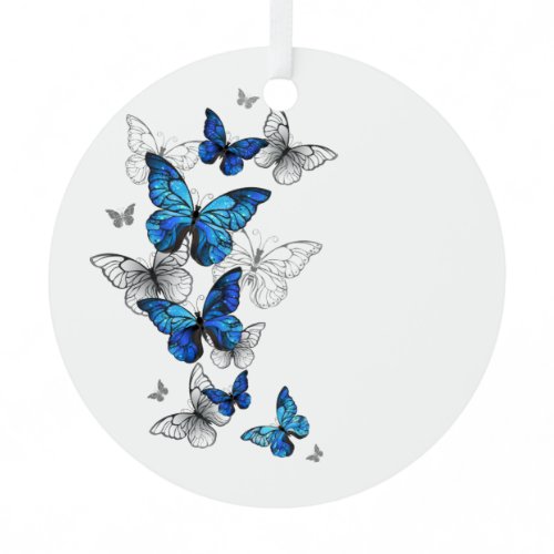 Blue Flying Butterflies Morpho Metal Ornament