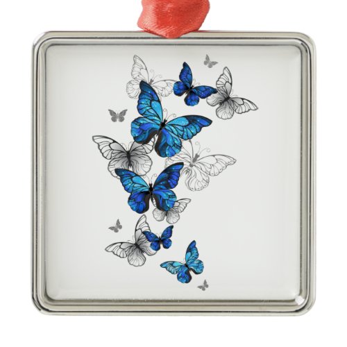 Blue Flying Butterflies Morpho Metal Ornament