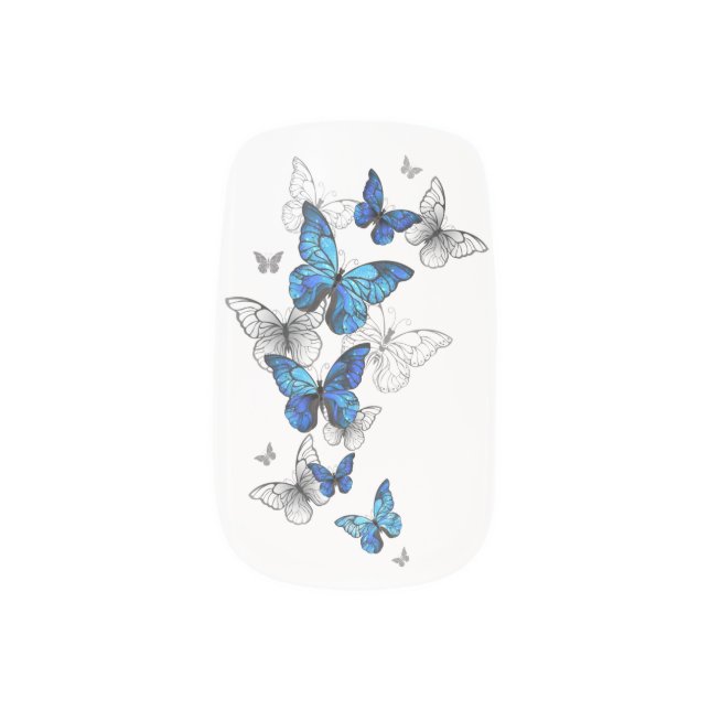 Blue Flying Butterflies Morpho Minx Nail Art (Left Thumb)