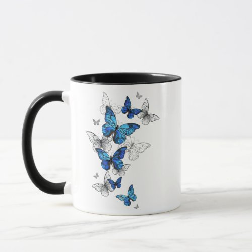 Blue Flying Butterflies Morpho Mug