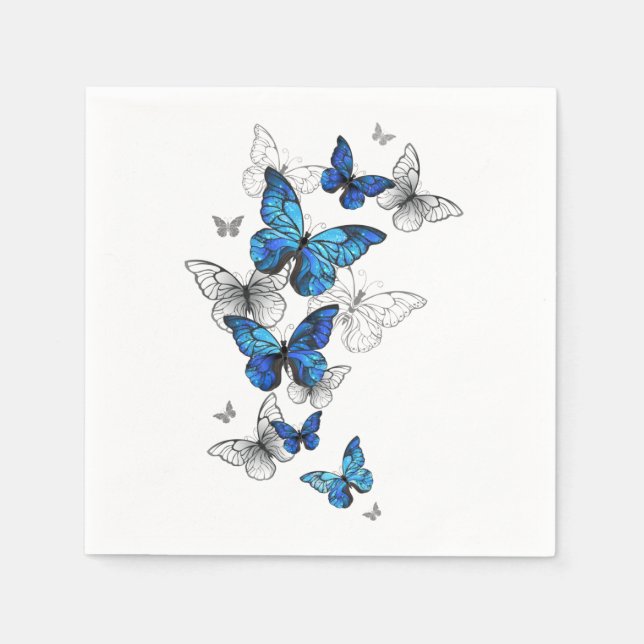 Blue Flying Butterflies Morpho Napkins (Front)