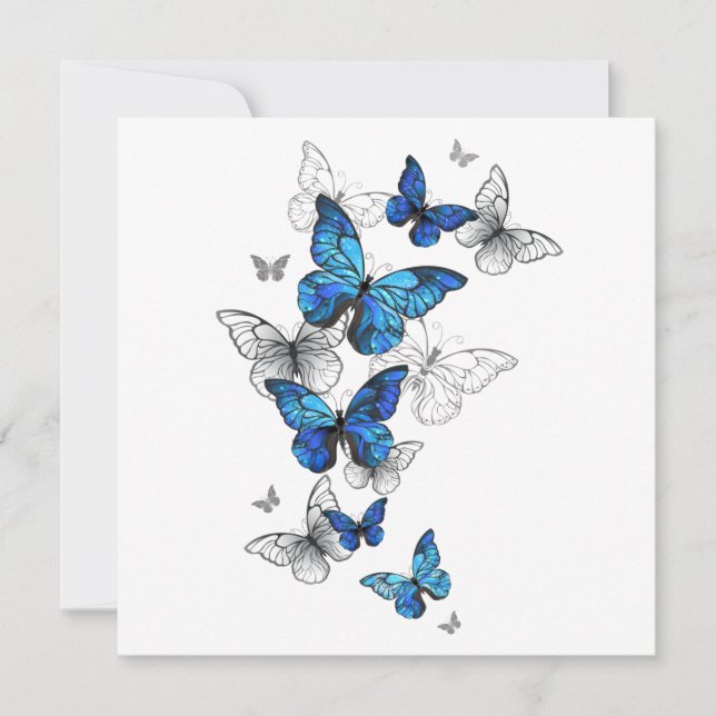 Blue Flying Butterflies Morpho Note Card (Front)