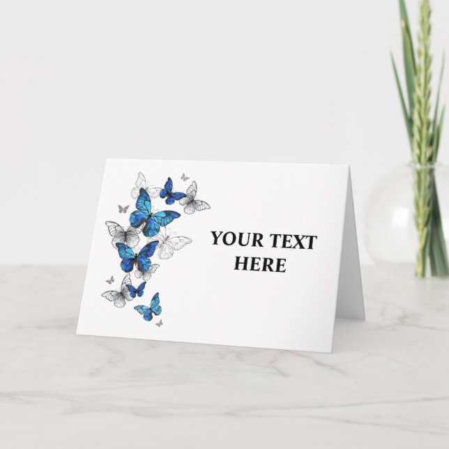Blue Flying Butterflies Morpho Note Card (Front)